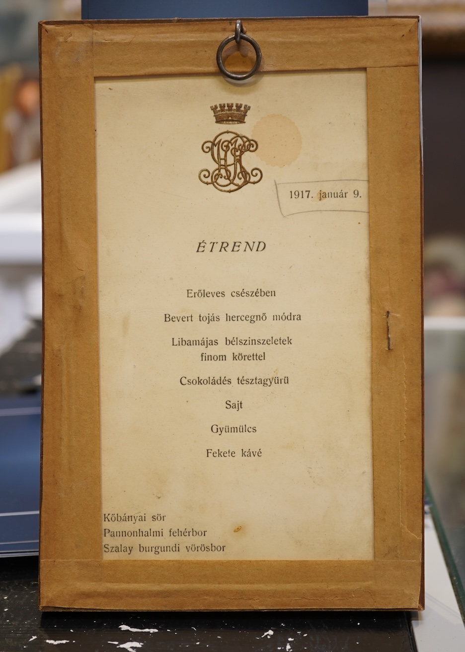 First World War Interest: A signed Grand Hotel Budapest Menu, January 9th 1917